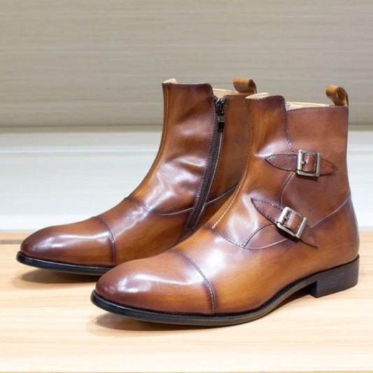 Ankle Boots Cow Leather British Style Handmade For Men