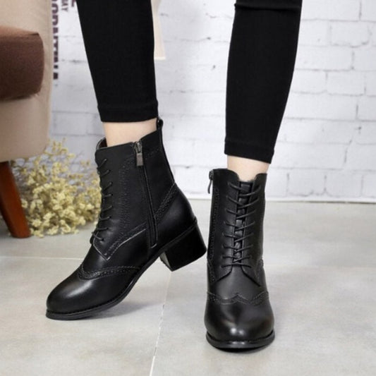 Ankle Boots Black White Leather Handmade For Ladies